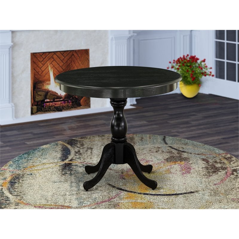 East West Furniture Antique Wood Dining Table with Pedestal Legs in Black