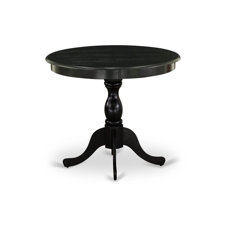 East West Furniture Antique Wood Dining Table with Pedestal Legs in Black