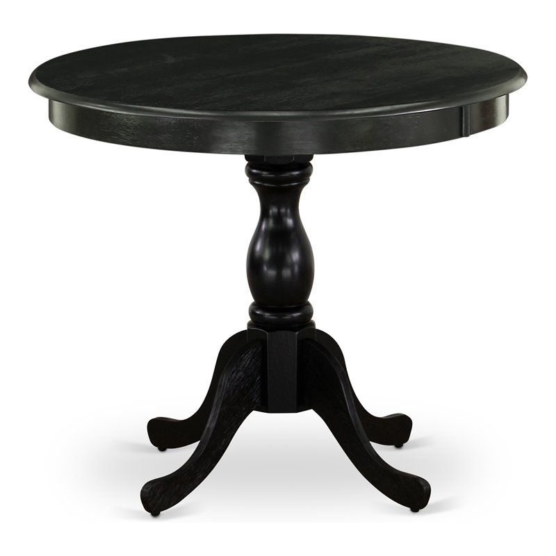 East West Furniture Antique Wood Dining Table with Pedestal Legs in Black