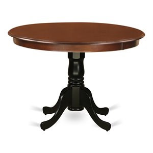 east west furniture hartland round wood dining table in mahogany/black