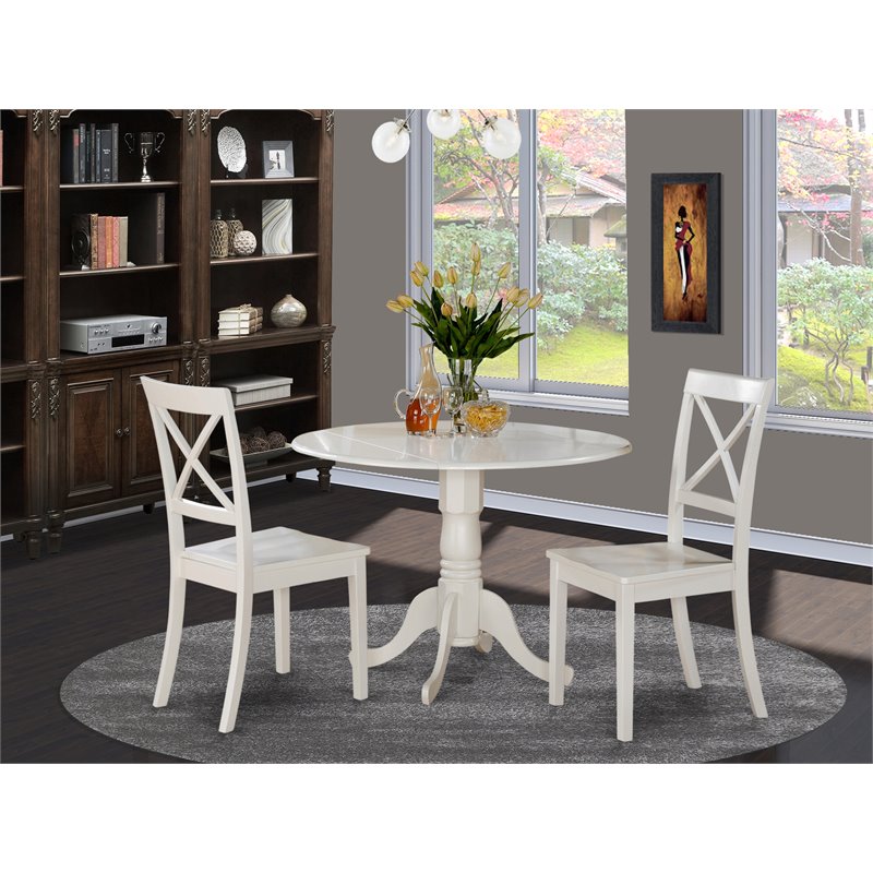 East West Furniture Dublin 3-piece Traditional Wood Dining Set in Linen White