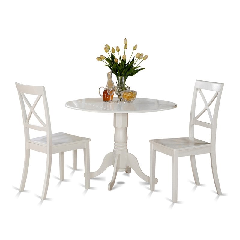 East West Furniture Dublin 3-piece Traditional Wood Dining Set in Linen White