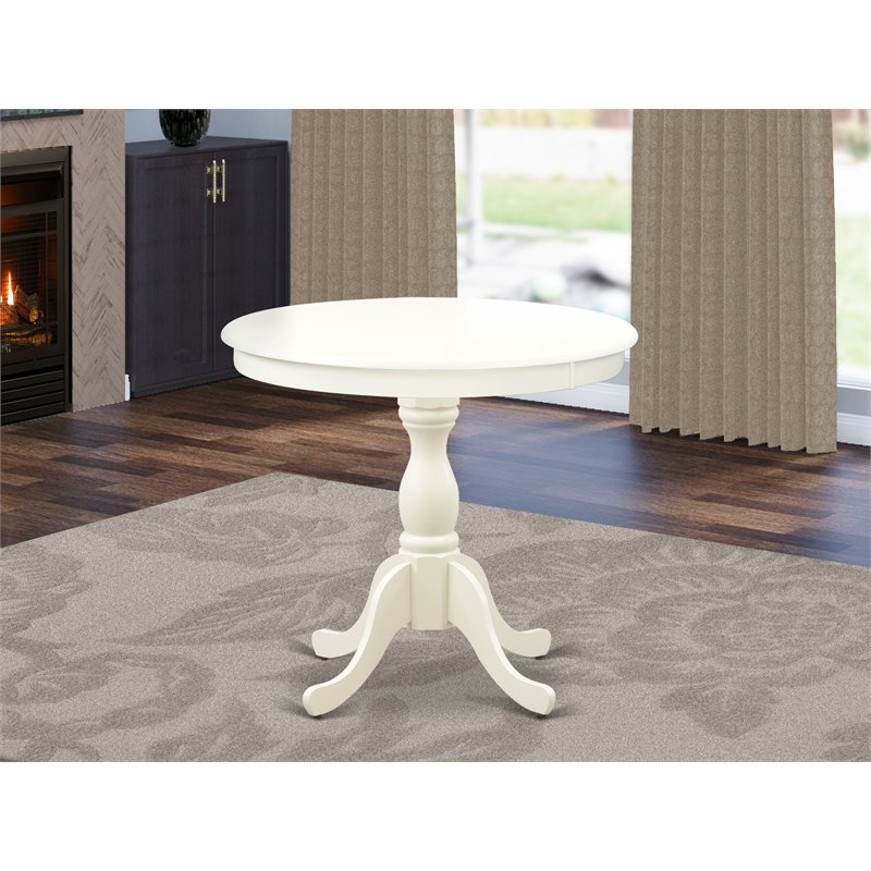 East West Furniture Antique Wood Dining Table with Pedestal Legs in White