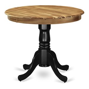 east west furniture antique round acacia wood dining table in natural/black