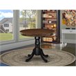 East West Furniture Antique Round Rubber Wood Dining Table in Oak/Black