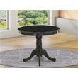 East West Furniture Antique Round Rubber Wood Dining Table in Wirebrushed Black