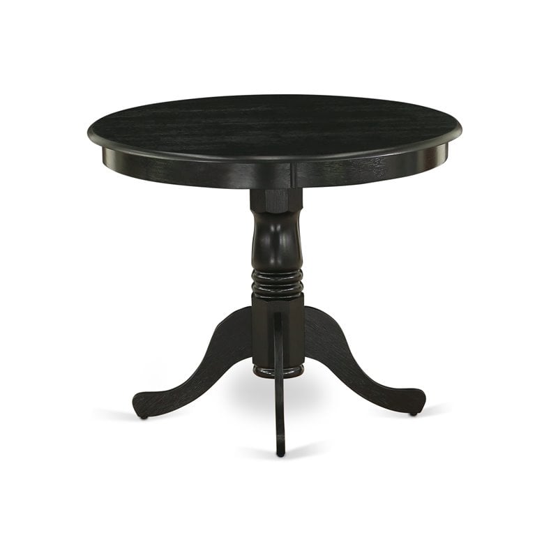 East West Furniture Antique Round Rubber Wood Dining Table in Wirebrushed Black