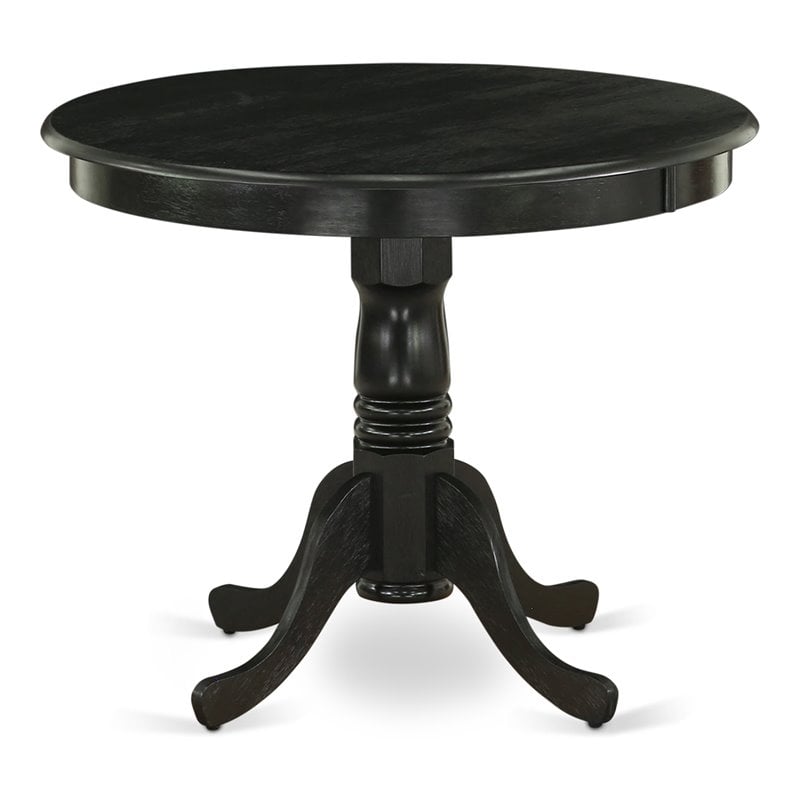 East West Furniture Antique Round Rubber Wood Dining Table in Wirebrushed Black
