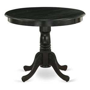 east west furniture antique round rubber wood dining table in wirebrushed black