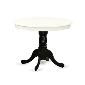 East West Furniture Antique 36&quot Round Wood Dining Table in Linen White/Black