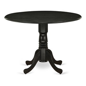 east west furniture dublin rubber wood dining table with 2 drop leaves in black
