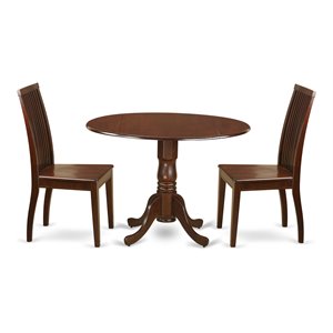 East West Furniture Dublin Wood Table and Slatted Back Chair Set in Mahogany