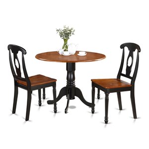 East West Furniture Dublin 3-piece Dining Set with Wood Seat in Black/Cherry