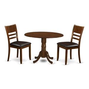 East West Furniture Dublin 3-piece Wood Dining Set with Leather Seat in Espresso