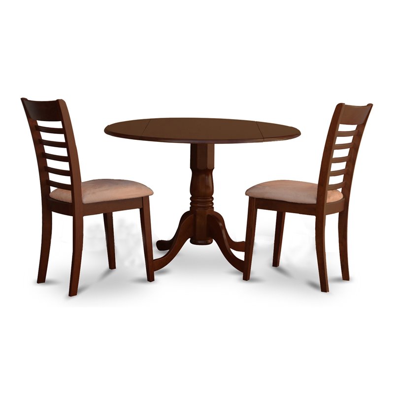 East West Furniture Dublin Dining Set with Ladder Back Fabric Chairs in Mahogany