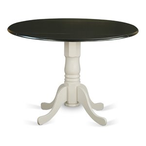 east west furniture dublin wood dining table with 2 drop leaves in black/white