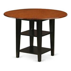 East West Furniture Sudbury Wood Dining Table with 2 Shelves in Black/Cherry