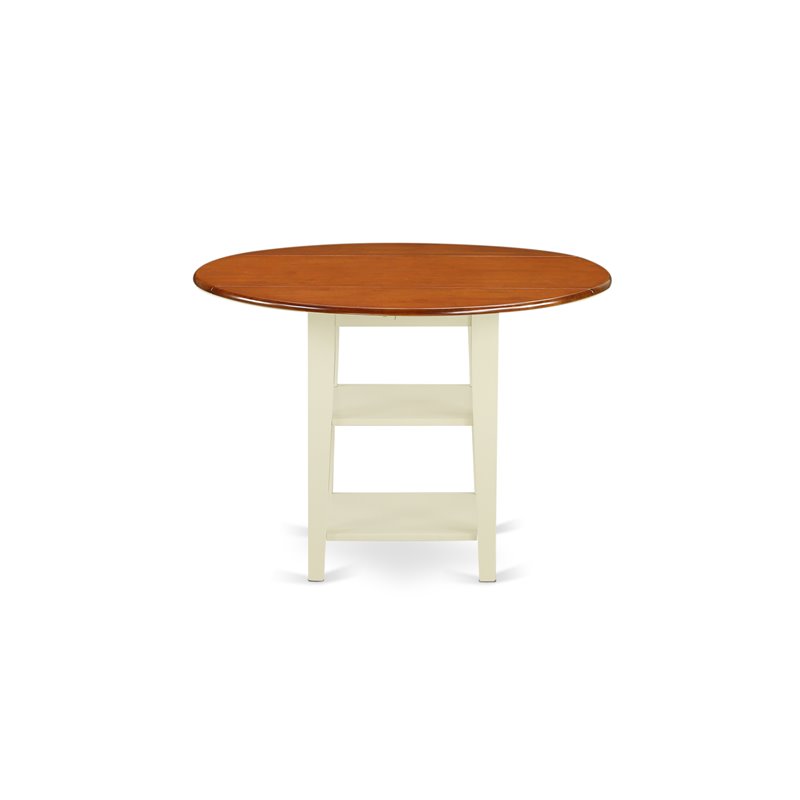East West Furniture Sudbury Wood Dining Table with 2 Shelves in Cream/Cherry