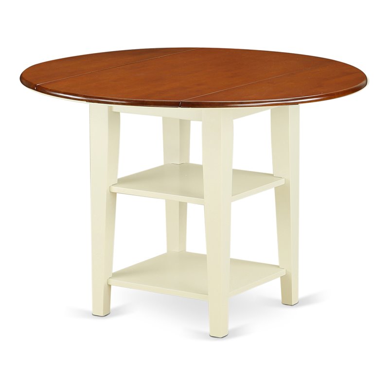 East West Furniture Sudbury Wood Dining Table with 2 Shelves in Cream/Cherry