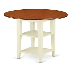 East West Furniture Sudbury Wood Dining Table with 2 Shelves in Cream/Cherry