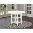 East West Furniture Sudbury Wood Dining Table with 2 Shelves in Linen White