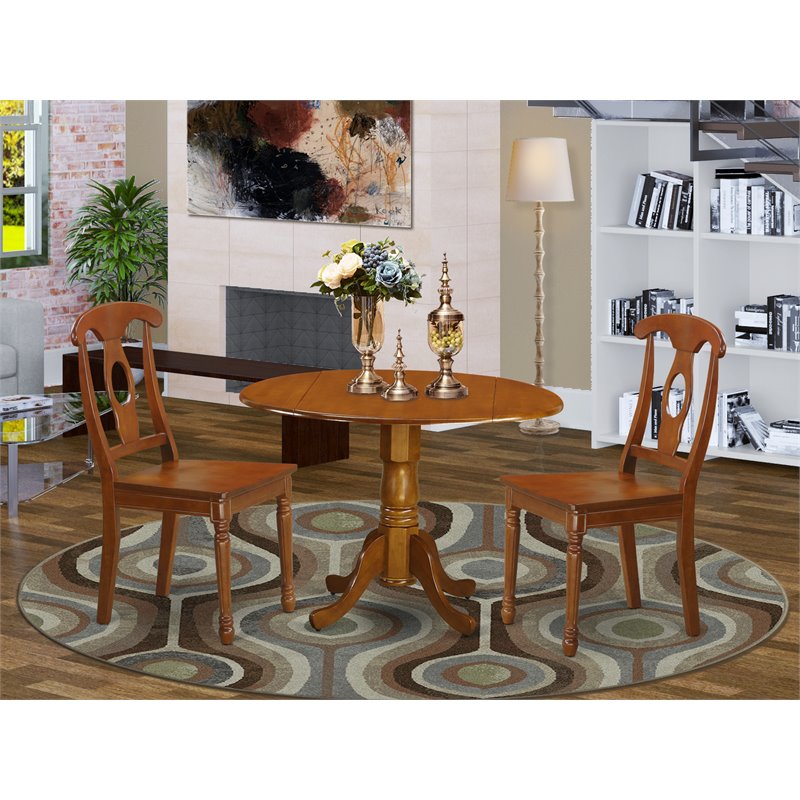 East West Furniture Dublin 3-piece Wood Dining Set with Single Pedestal in Brown