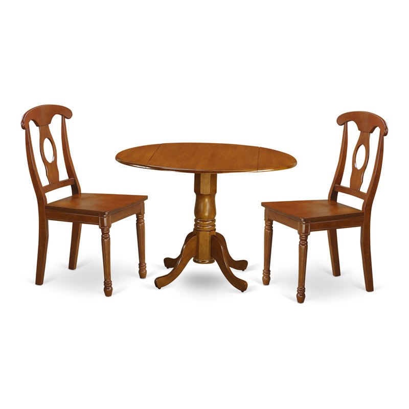 East West Furniture Dublin 3-piece Wood Dining Set with Single Pedestal in Brown