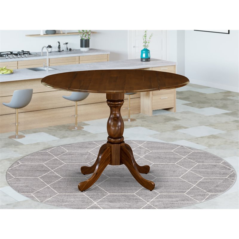 East West Furniture Dublin Wood Dining Table with Pedestal Legs in Walnut