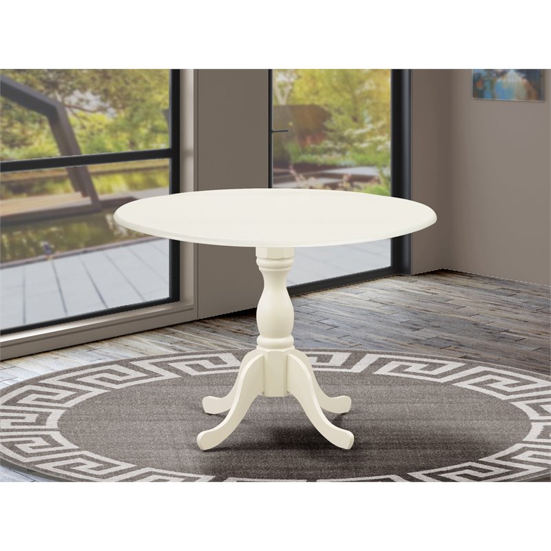 East West Furniture Dublin Wood Dining Table with Pedestal Legs in Linen White
