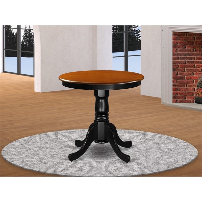 East West Furniture Eden Round Rubber Wood Dining Table in Black/Cherry