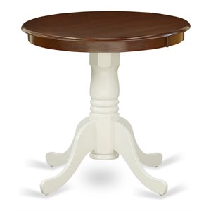 east west furniture eden round rubber wood dining table in mahogany/white