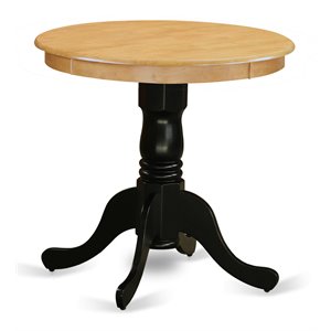 east west furniture eden round rubber wood dining table in oak/black