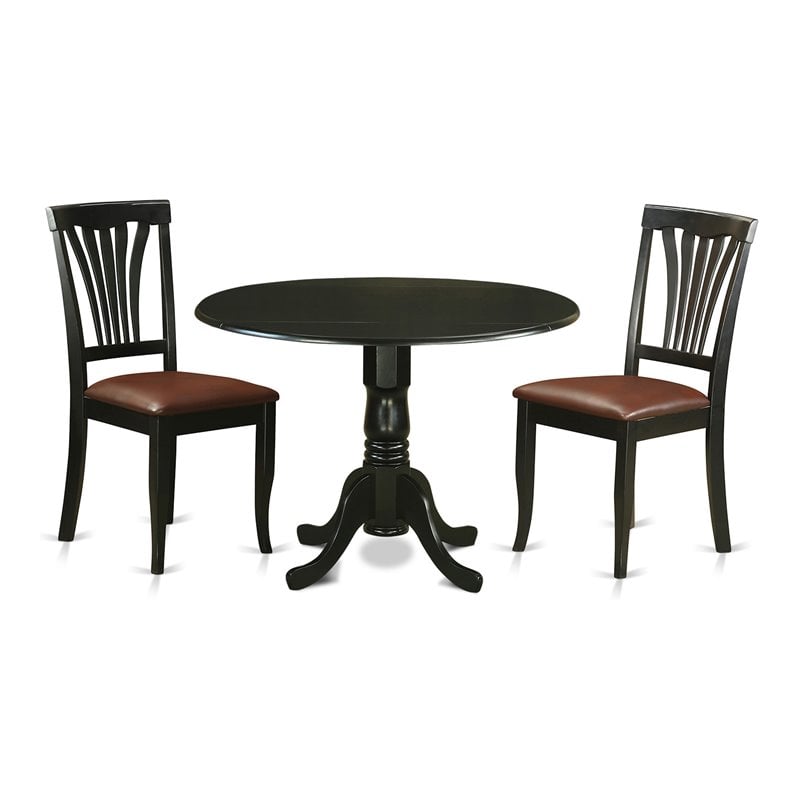 East West Furniture Dublin 3-piece Wood Dining Set w/ Leather Seat in Black
