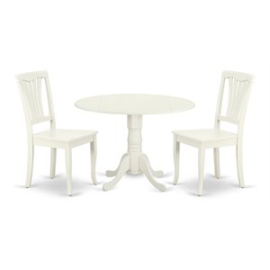 East West Furniture Dublin 3-piece Traditional Wood Dining Set in White Finish