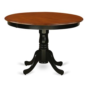 east west furniture hartland round wood dining table in black/cherry