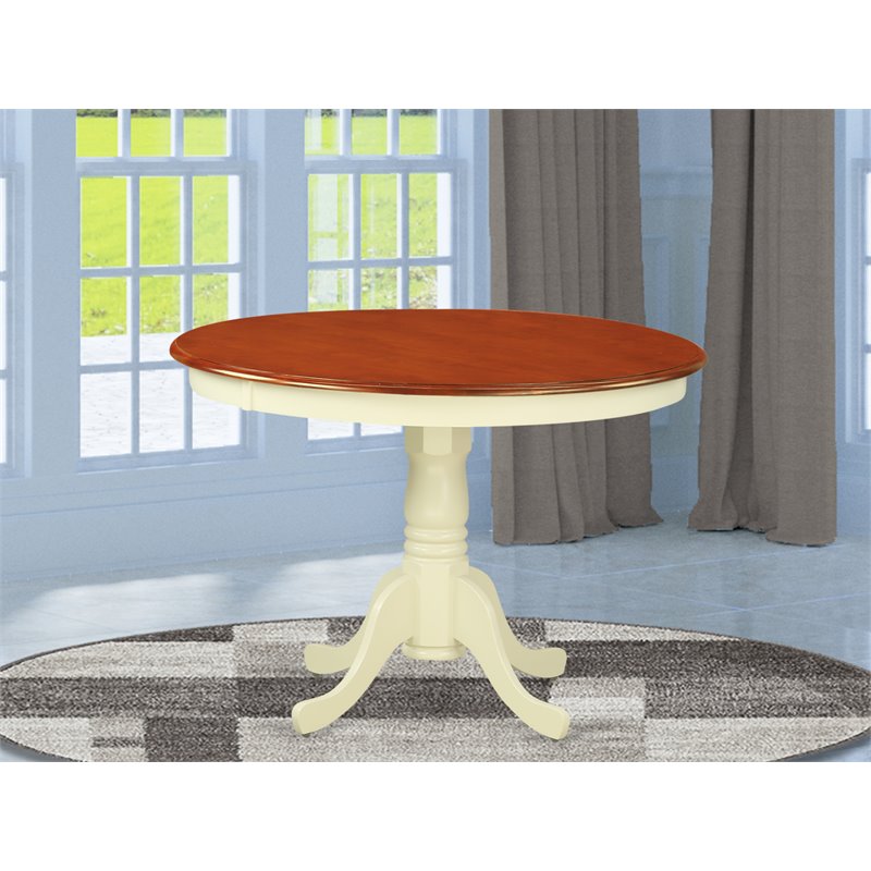 East West Furniture Hartland Round Wood Dining Table in Cream/Cherry