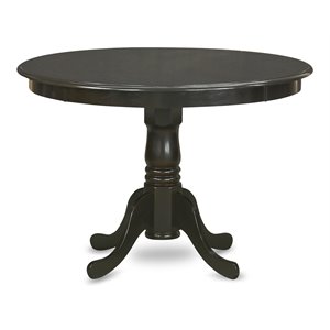 east west furniture hartland round wood dining table in cappuccino/black