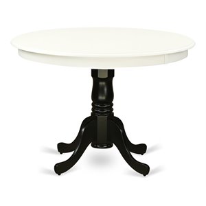 east west furniture hartland round wood dining table in black/white