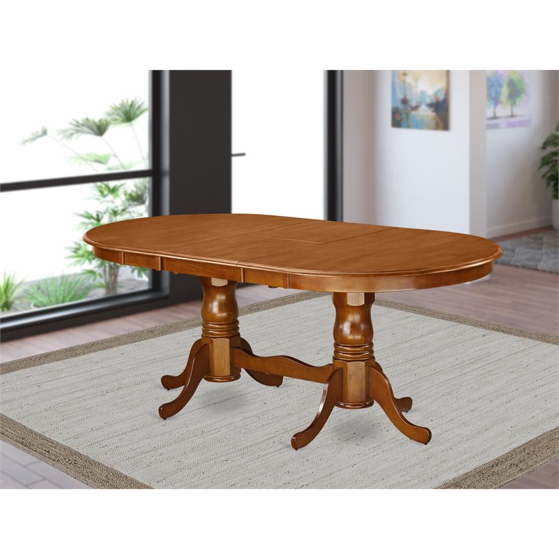 East West Furniture Plainville Wood Butterfly Leaf Dining Table in Saddle Brown