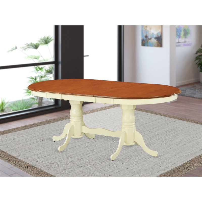East West Furniture Plainville Wood Butterfly Leaf Dining Table in Cream/Cherry