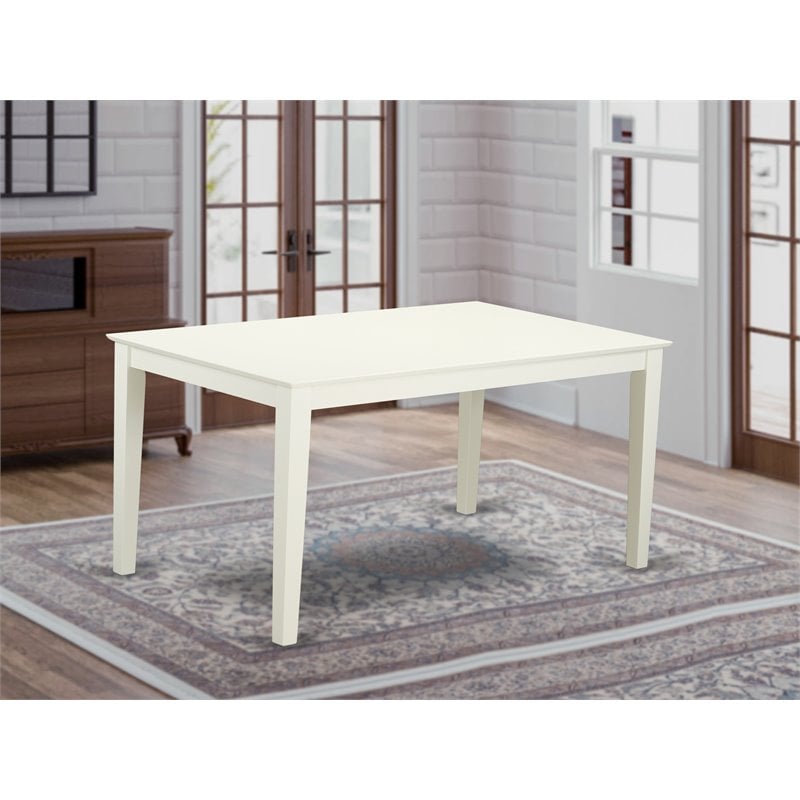 East West Furniture Capri Rectangular Solid Wood Dining Table in Linen White
