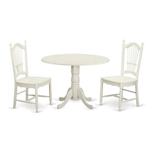 east west furniture dublin 3-piece dining table & chair set in linen white