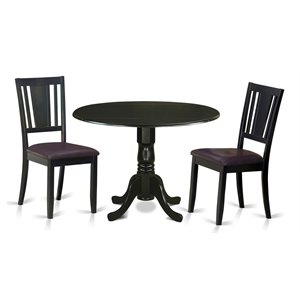 East West Furniture Dublin 3-piece Wood Dining Set with Leather Seat in Black
