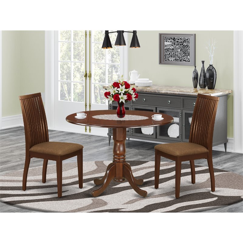 East West Furniture Dublin Wood Dining Set with Fabric Seat in Mahogany