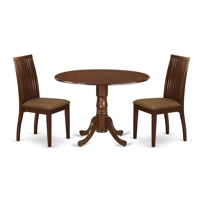 East West Furniture Dublin Wood Dining Set with Fabric Seat in Mahogany