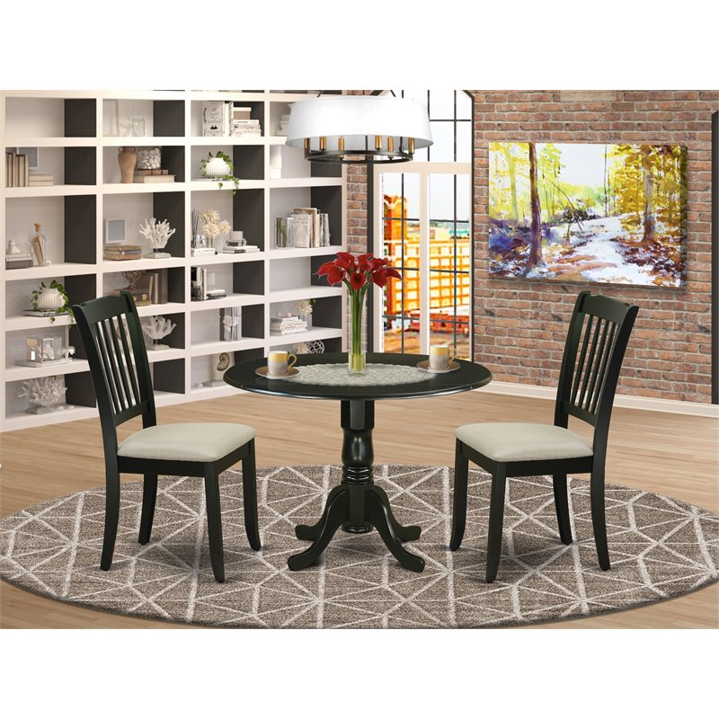 East West Furniture Dublin Wood Dining Set with Fabric Seat in Black