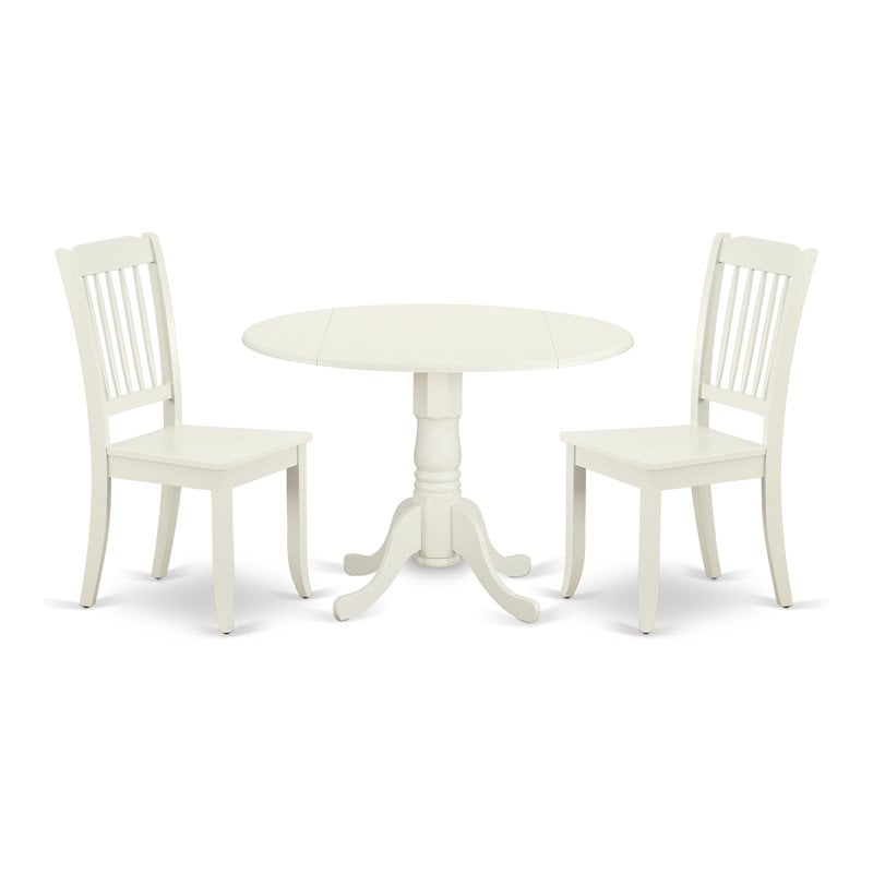 East West Furniture Dublin 3-piece Traditional Wood Dining Set in White
