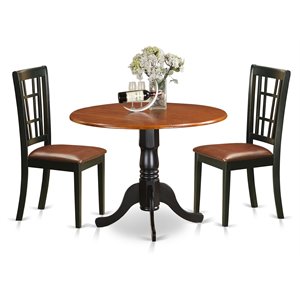 East West Furniture Dublin 3-piece Wood Dining Table Set in Black and Cherry