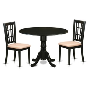 East West Furniture Dublin 3-piece Traditional Wood Dining Table Set in Black