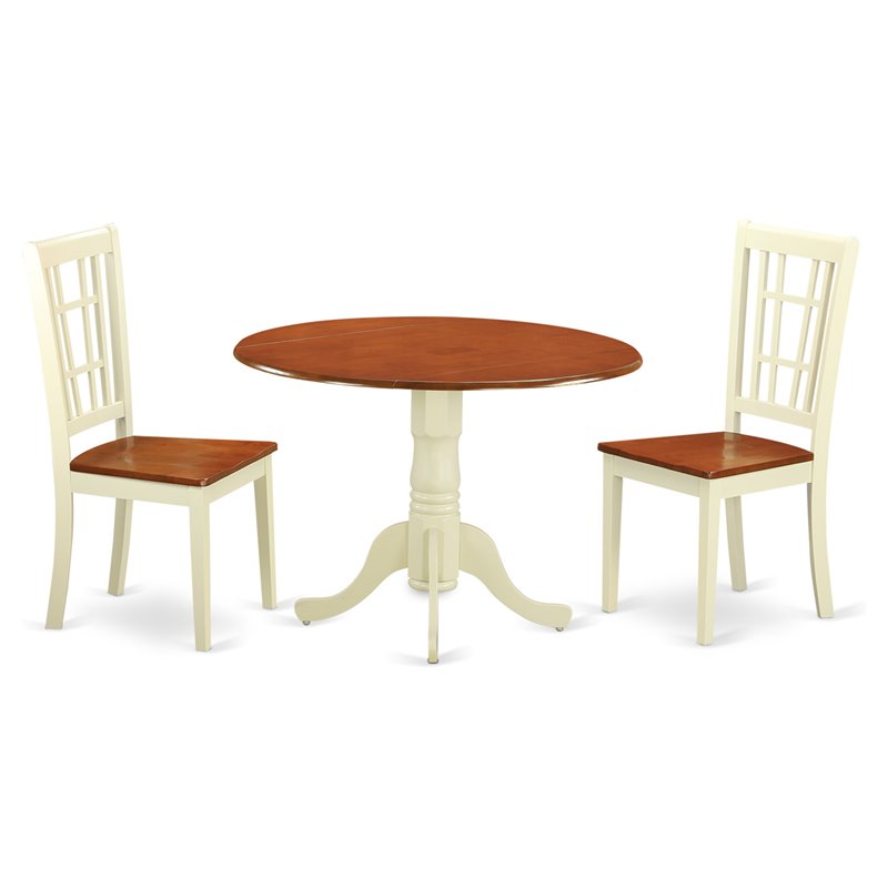East West Furniture Dublin 3-piece Wood Dining Table Set in Buttermilk/Cherry